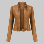 Kunstleder-Bikerjacke mit Stehkragen und durchgehendem Reissverschluss für Damen
