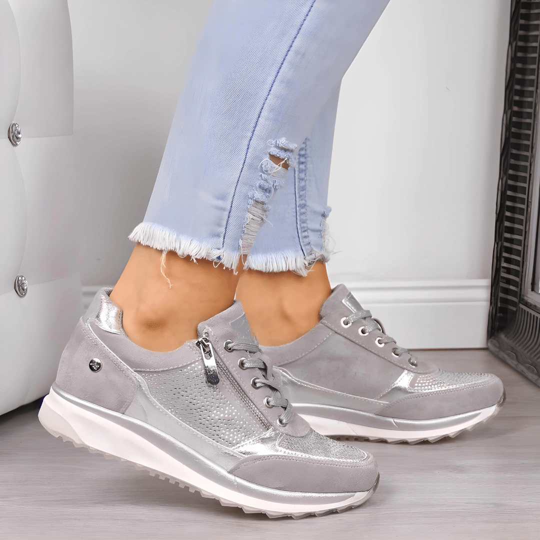 Bequeme Damen Sneaker mit Reissverschluss und Keilsohle