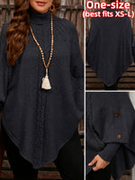 Poncho Pullover mit Rollkragen Zopfmuster und Knopfleiste für Damen