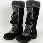 Damen Winterstiefel mit Kunstfell und Zierschnürung mit Pompons