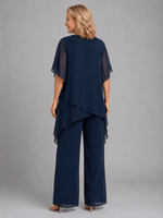 Damen Chiffon Zweiteiler Set mit Flowing Top und Weitem Hosenbein