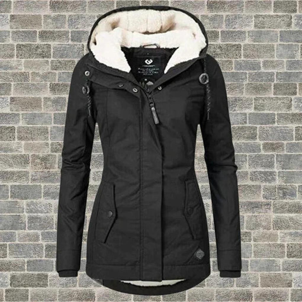 Warme Damenjacke mit Kapuze und Fleecefutter für den Winter