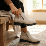 Wildleder-Winterstiefel für Damen mit Seitenreissverschluss und Blockabsatz
