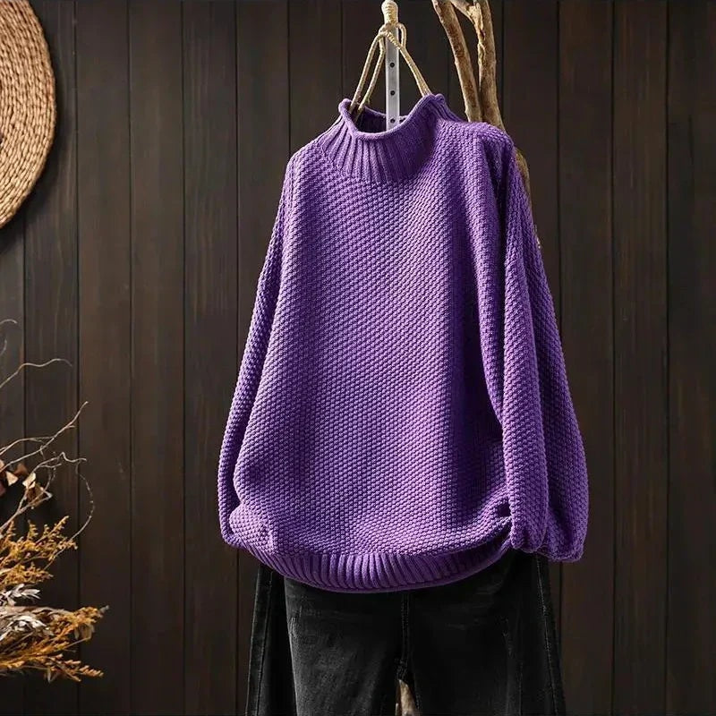 Filipa Damen Wollpullover mit Stehkragen und Rippstrick