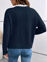 Kaitlyssa Damen Wollpullover mit Spitzenkragen und V-Ausschnitt