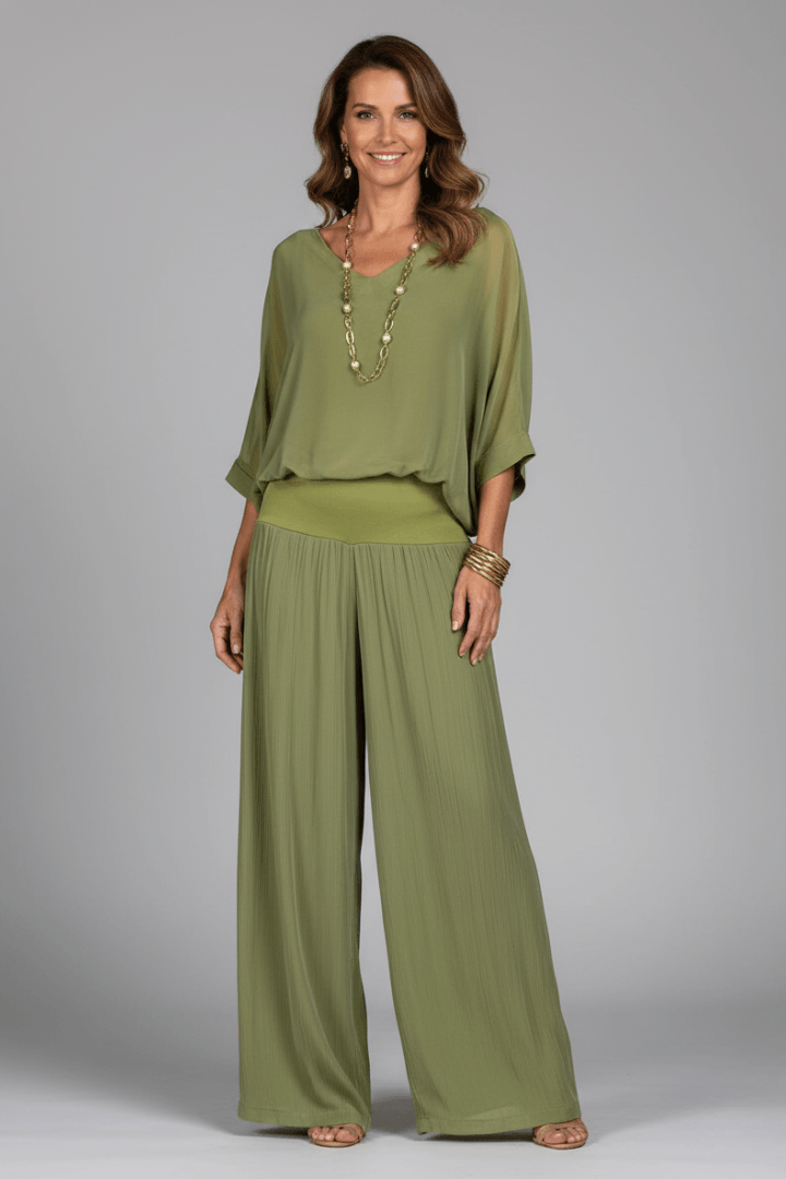 Damen Zweiteiliges Set mit Chiffon-Top und Weitem Hosenbein
