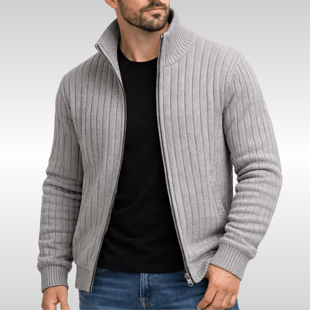 Herren Strickjacke mit Reissverschluss und Stehkragen
