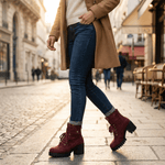 Lacelle Spitzenbesetzte Damen Stiefeletten aus Wildleder mit Blockabsatz