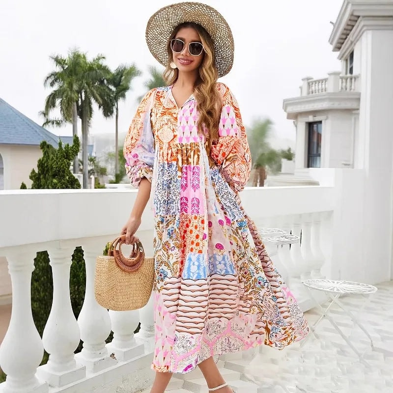 Alina Bohemian Midikleid mit buntem Print für den Herbst