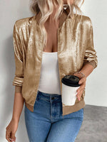 Nessa Metallic Cropped Damen Bomberjacke mit Stehkragen