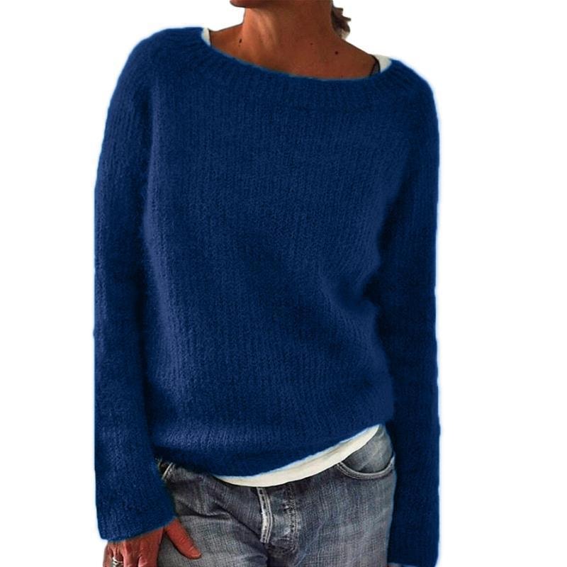 Klara Lässiger Damen-Wollpullover mit Rundhalsausschnitt