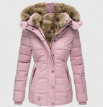 Gefütterte Damen Steppjacke mit Kapuze und Kunstfellkragen