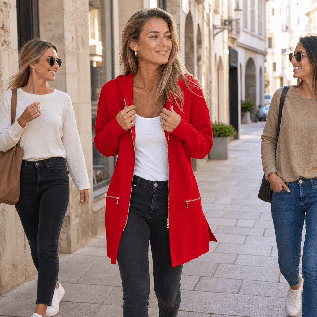 Longline Kapuzenjacke mit Reissverschluss und Taschen
