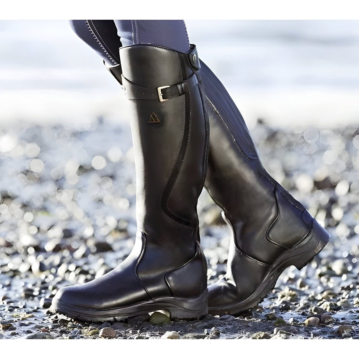 Cataleya Damen Kniehohe Lederstiefel mit Schnallenriemen