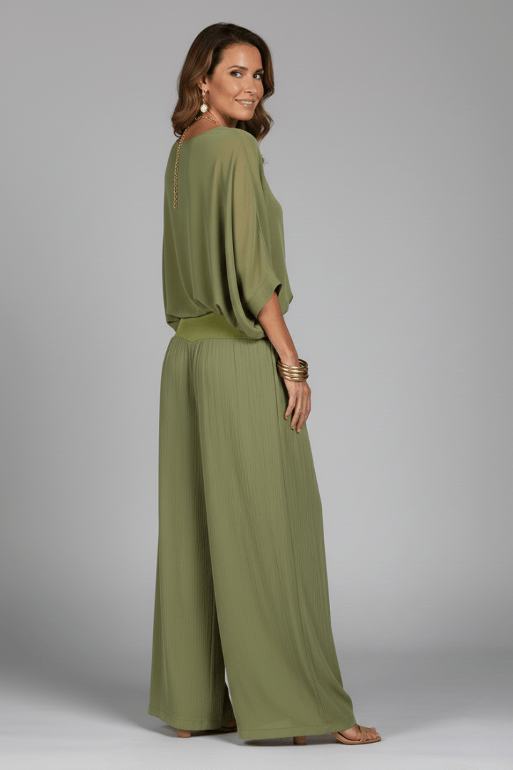 Damen Zweiteiliges Set mit Chiffon-Top und Weitem Hosenbein