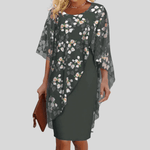 Damen-Herbstkleid mit Blumenprint und Chiffon-Cape-Ärmeln