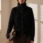Antiparos Wollstrickjacke mit Wasserfallkragen und Knopfleiste für Damen