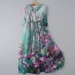 Blumiges Maxikleid mit Hemdkragen und 3/4-Arm für den Herbst