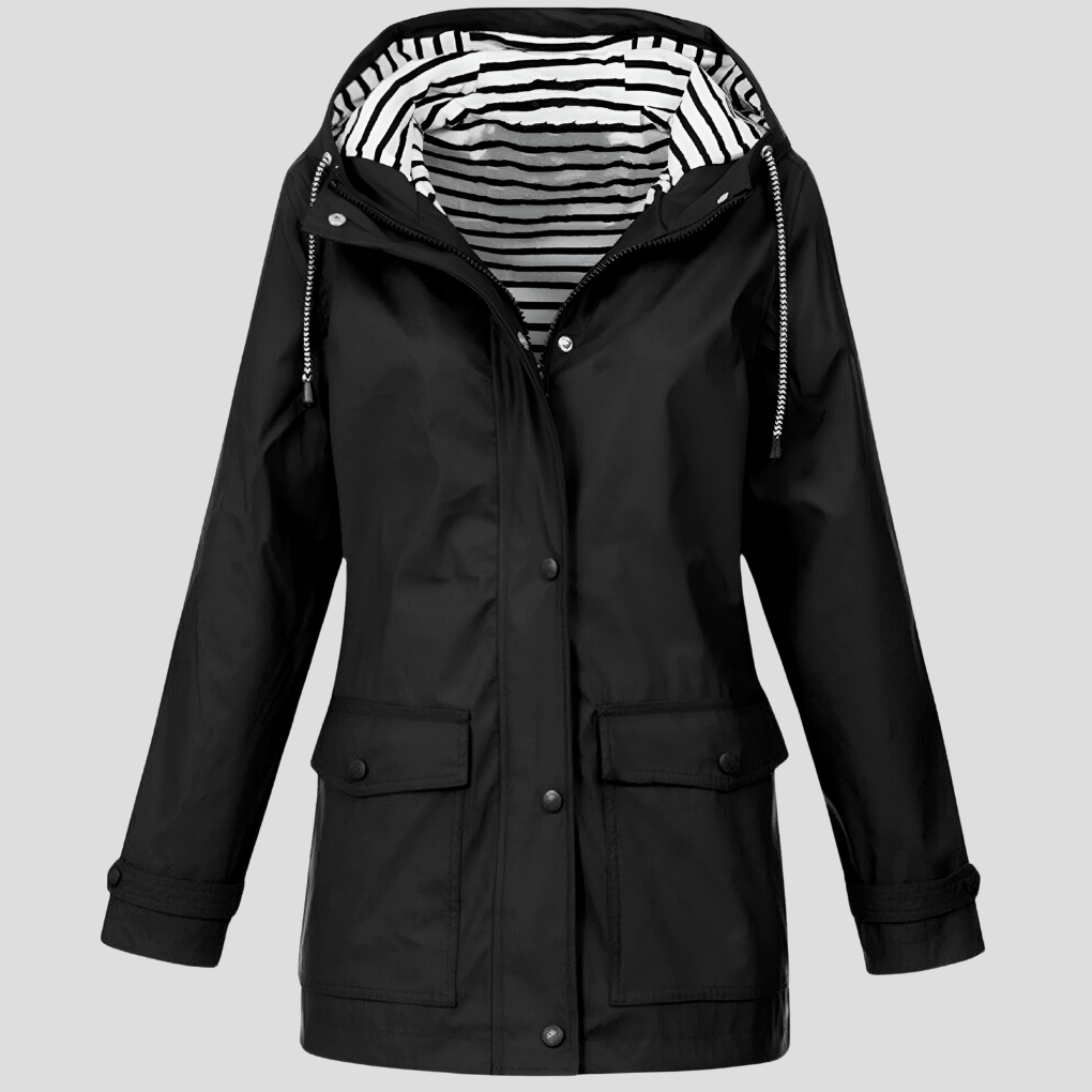 Wasserdichte Damen-Regenjacke mit Kapuze und Reissverschluss aus Polyester