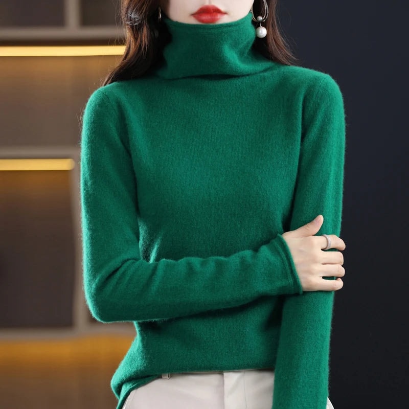 Damen Rollkragen Wollpullover aus Feinstrick mit Merinowolle