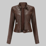 Kunstleder-Bikerjacke mit Stehkragen und durchgehendem Reissverschluss für Damen