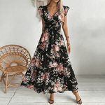 Geblümtes Wickel-Maxikleid mit Rüschenärmeln für den Herbst