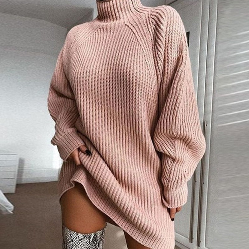 Sephira Oversized Rollkragen Longpullover für Damen mit Rippstrick