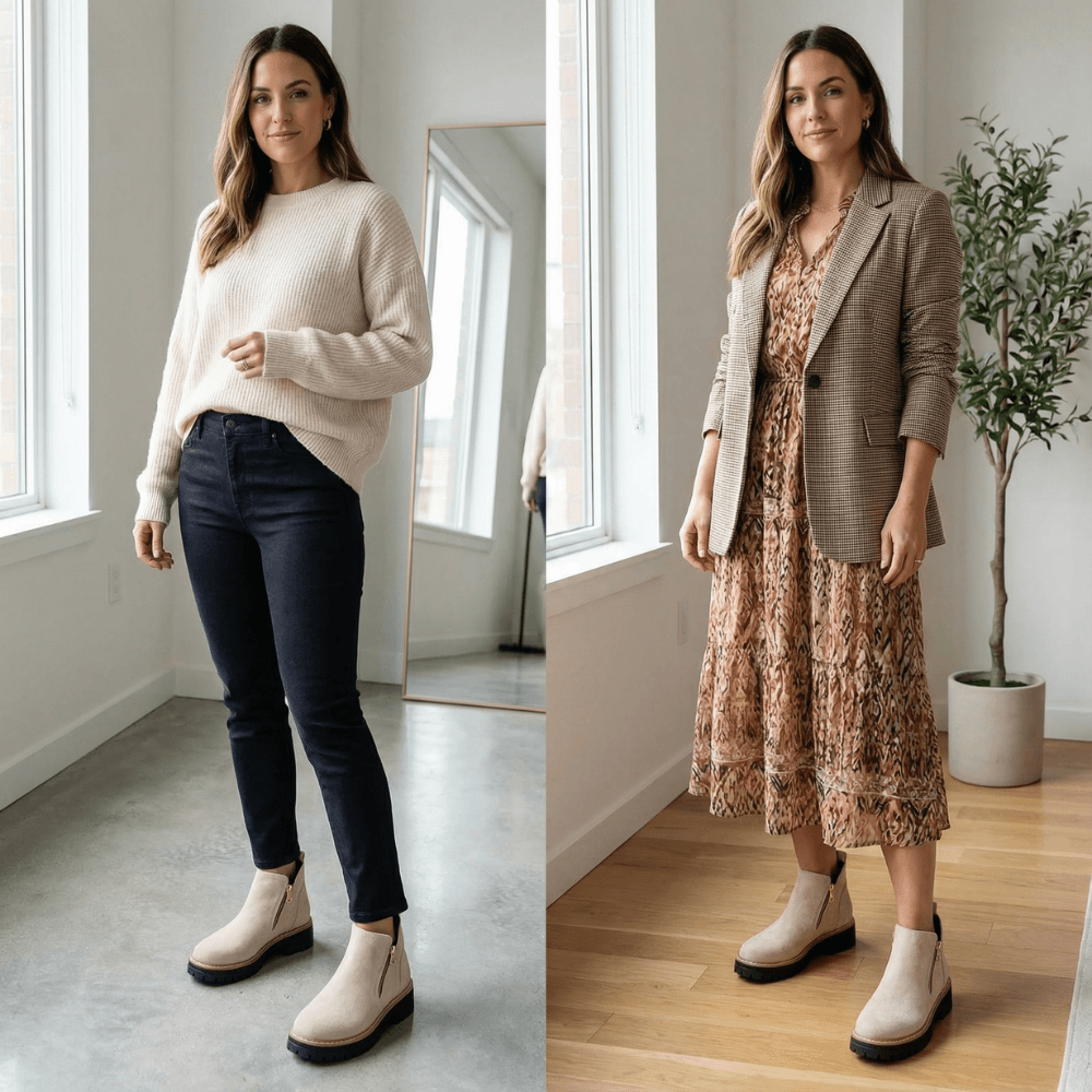Wildleder-Winterstiefel für Damen mit Seitenreissverschluss und Blockabsatz
