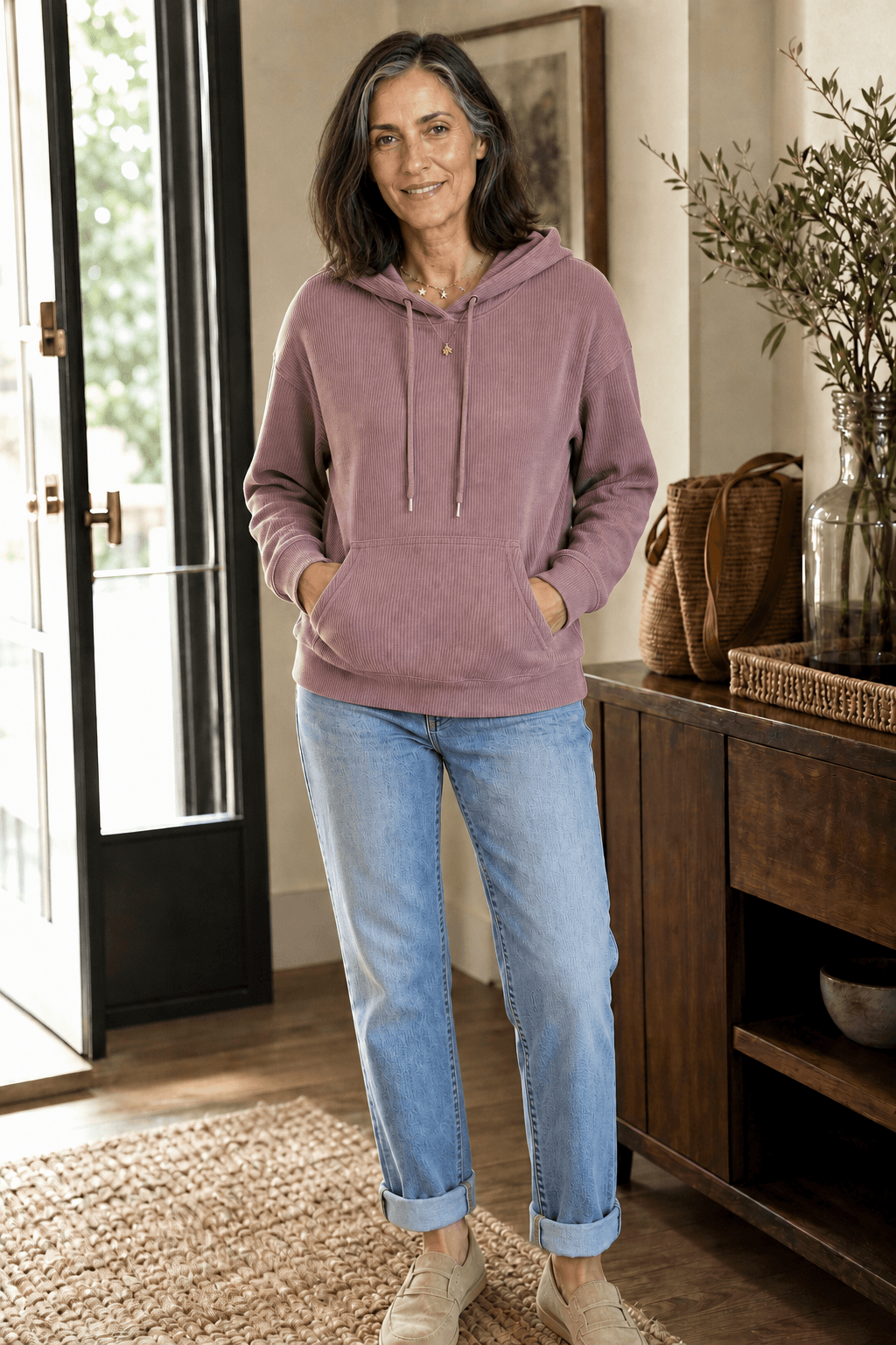 Geripptes Kapuzensweatshirt in Cord-Optik mit Kängurutasche