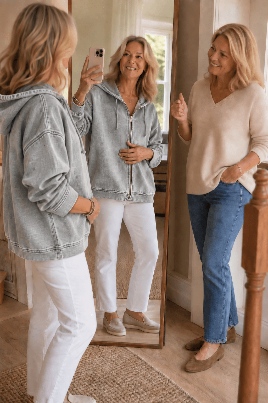 Damen Kapuzenjacke mit Reissverschluss und Waschoptik