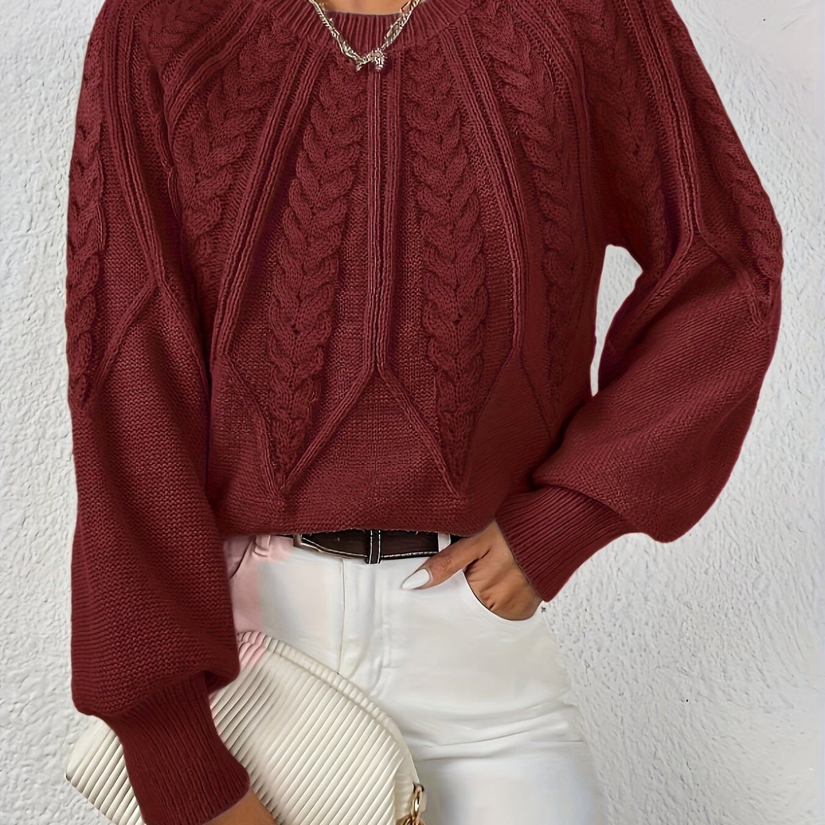 Katarina Zopfmuster Cropped Wollpullover mit Rippbund für Damen