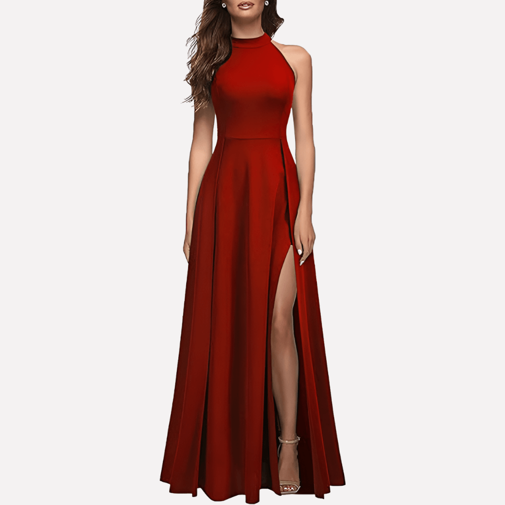 Neckholder-Maxikleid mit Beinschlitz und Rückenausschnitt für den Herbst