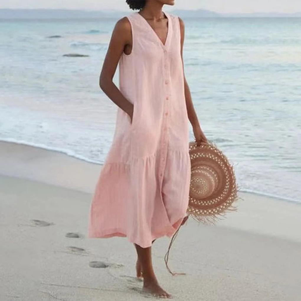 Damen Midikleid mit V-Ausschnitt und Knopfleiste für den Herbst