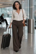 Weites Damen-Businesshose mit hoher Taille und Bundfalte