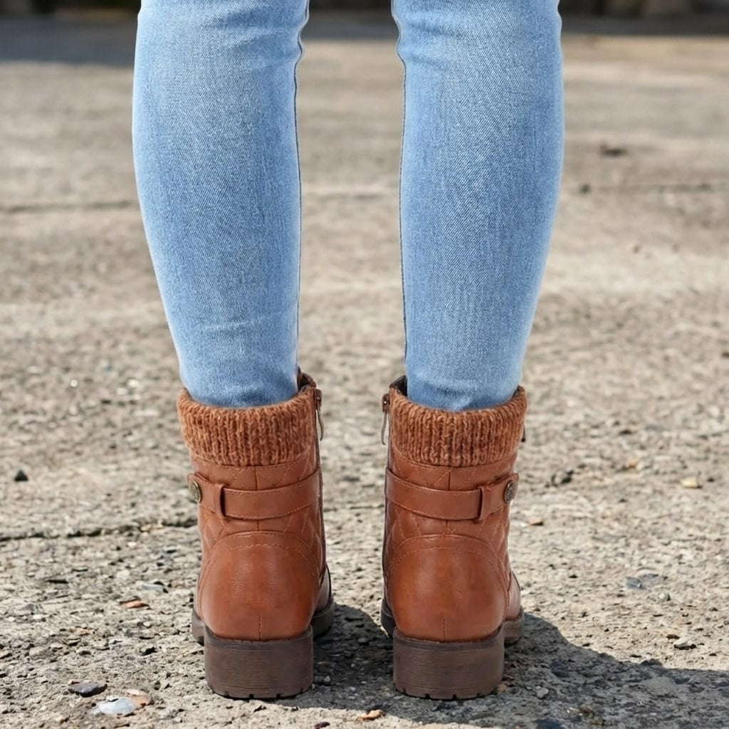 Damen Schnürstiefeletten mit Quilt-Optik und Blockabsatz