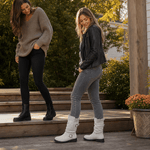 Damen Winterstiefel aus Veloursleder mit Strickbündchen und Profilsohle im Slouch-Design
