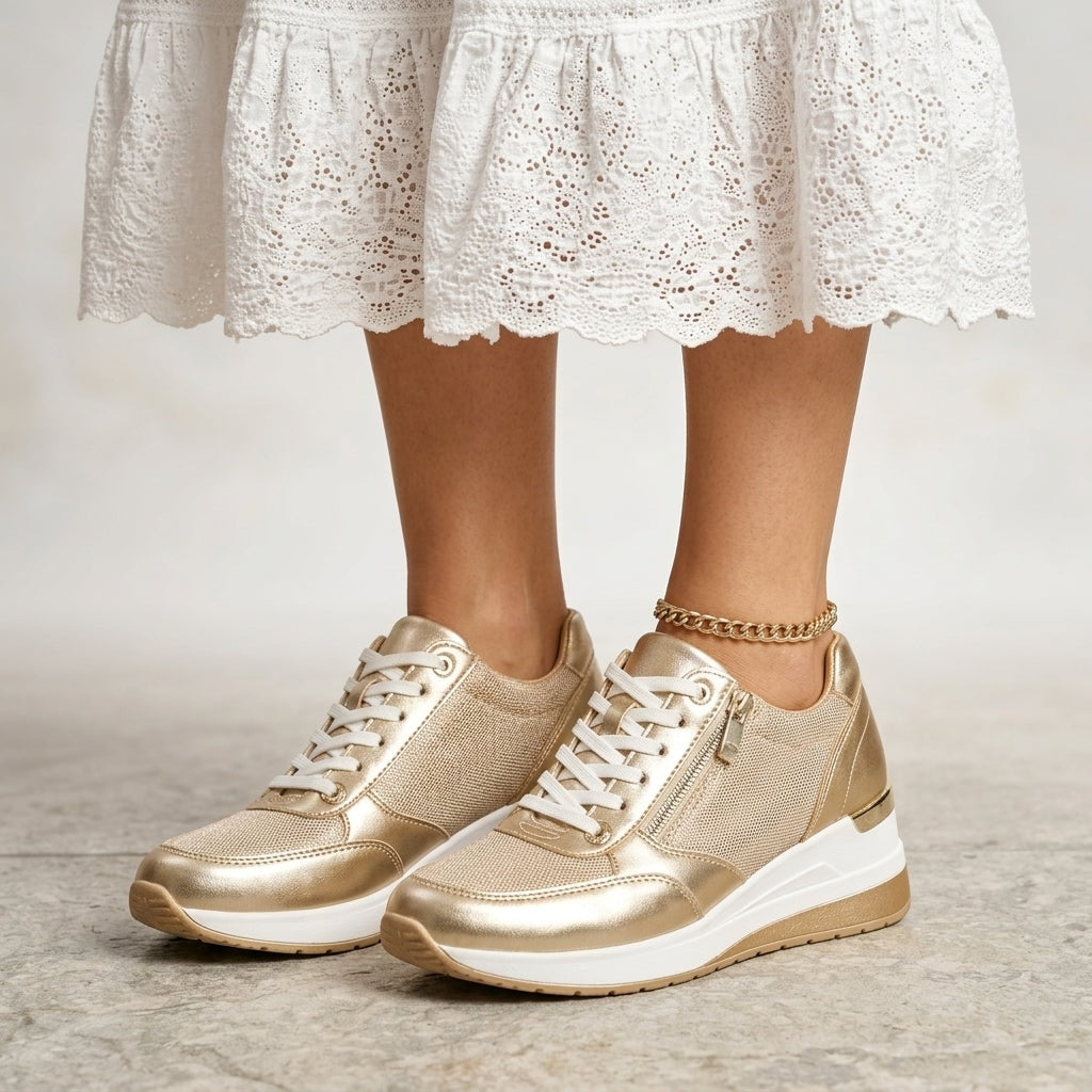 Chloe Bequeme Damen-Sneakers aus Leder mit Schnürung und Seitlichem Reissverschluss