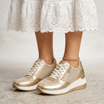 Chloe Bequeme Damen-Sneakers aus Leder mit Schnürung und Seitlichem Reissverschluss