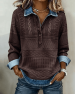 Melkorka Strukturiertes Langarmshirt mit Jeans-Optik-Kragen