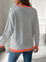 Diane Gestreifter Damenwollpullover mit Kontrastdetails in Strickoptik