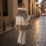 Damen Colorblock Kunstfell Jacke Oversized mit Kapuze