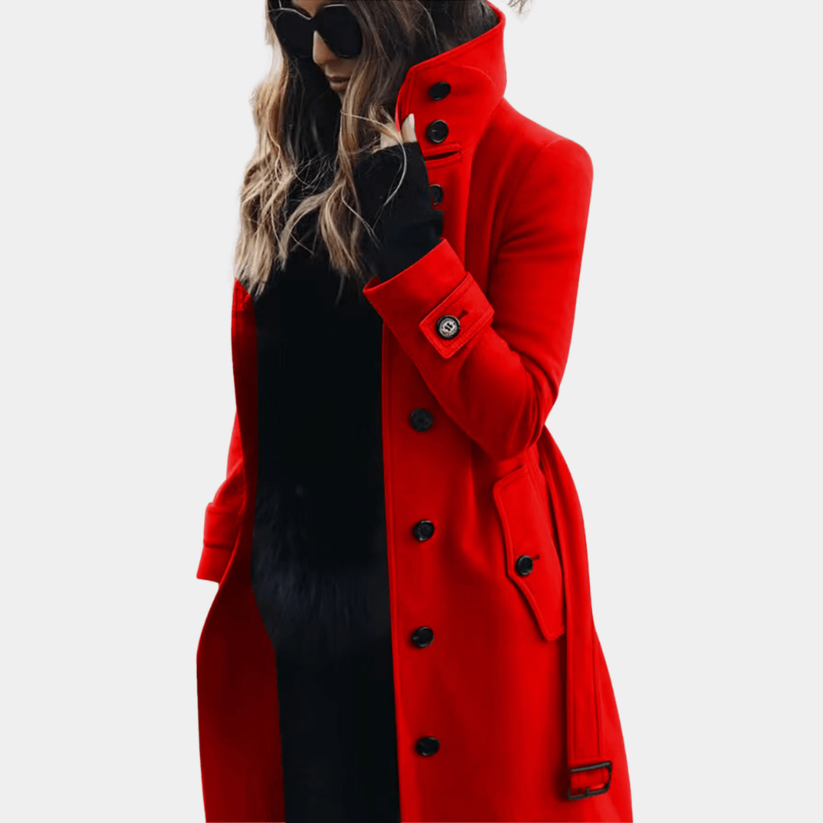 Taillierter Trenchcoat für Damen mit Gürtel Sturmklappe und gestepptem Futter