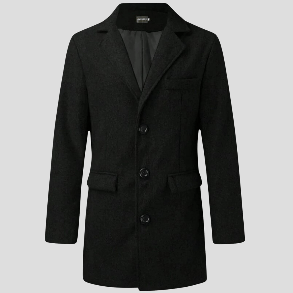 Eleganter Herren Mantel mit Reverskragen und Knopfleiste