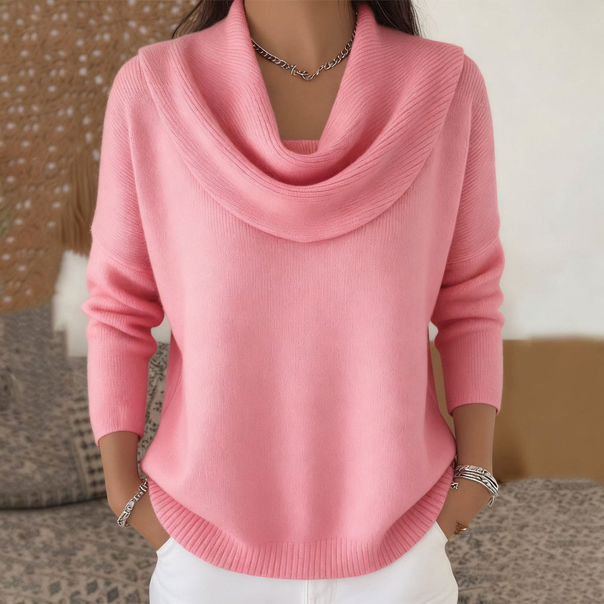 Vânia Wasserfallausschnitt Damenpullover mit Rippstrick