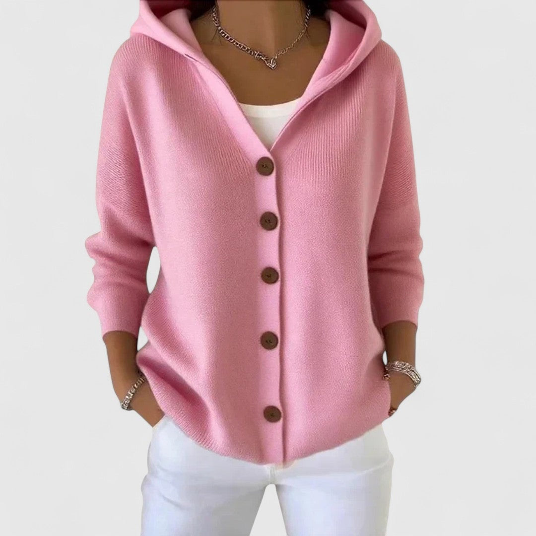 Rhezalynn Kapuzen-Strickjacke mit Knopfleiste für Damen
