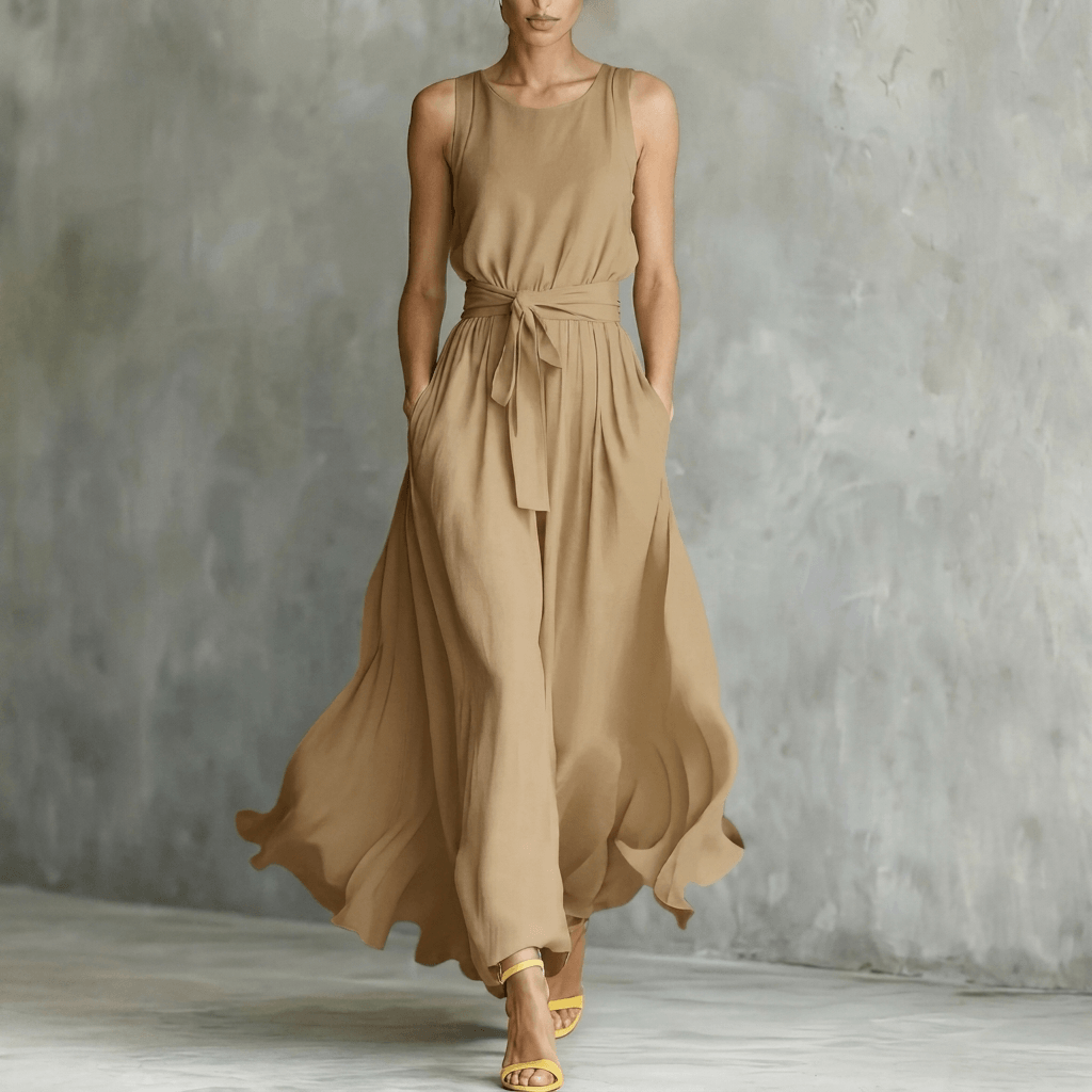Taillenbetontes Schnürkleid mit fliessendem Rock für den Herbst