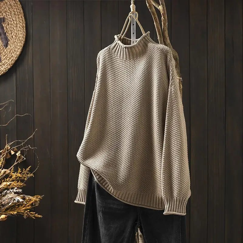 Filipa Damen Wollpullover mit Stehkragen und Rippstrick