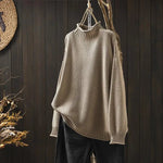 Filipa Damen Wollpullover mit Stehkragen und Rippstrick