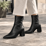 Spitze Damen Stiefeletten mit Blockabsatz und Reissverschluss