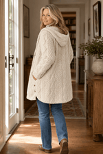 Damen Strickstruktur Longline Mantel mit Kapuze